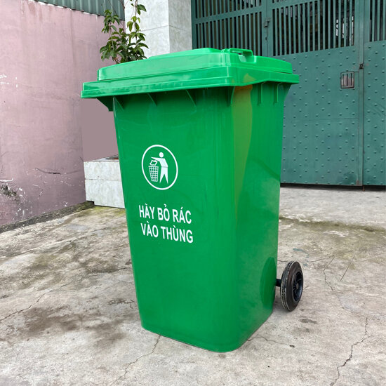 thùng rác rưởi vật liệu bằng nhựa 240 lít color xanh