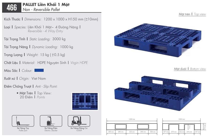 Pallet Nhựa Liền Khối 1 Mặt 1200x1000x150mm 3 Chân 2 pallet-lien-khoi-1-mat-1200x1000x150mm-3-chan