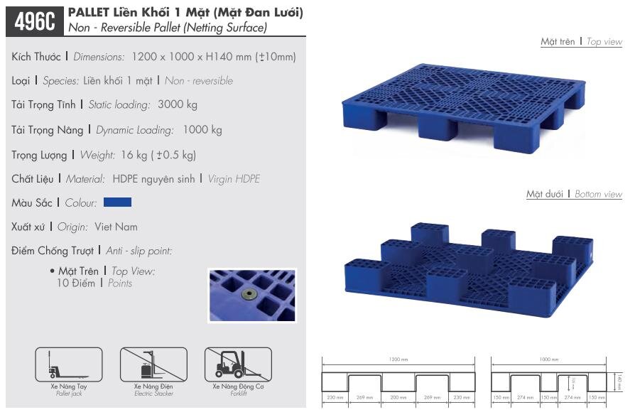 Pallet Nhựa Liền Khối 1 Mặt 1200x1000x140mm 4 pallet-lien-khoi-1-mat-1200x1000x140mm